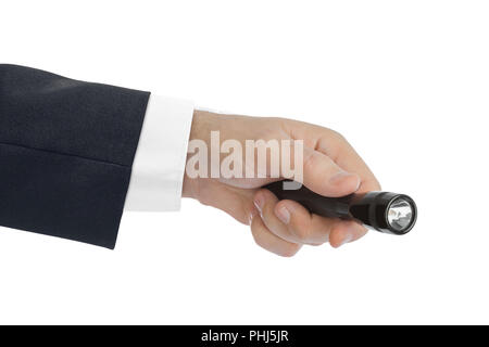 Flashlight in hand Stock Photo