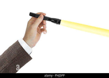 Flashlight in hand Stock Photo