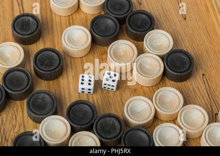 Backgammon playing field and dices Stock Photo