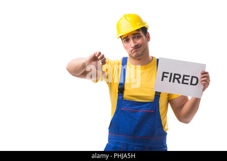 Repairman fired from his job isolated on white Stock Photo