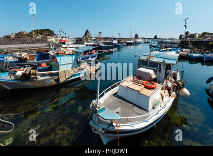 Aci Trezza Marina dei Ciclopi boats harbor, Sicily Stock Photo