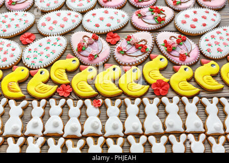 Homemade glazed Easter cookies. Stock Photo