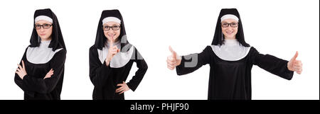 Young serious nun isolated on white Stock Photo