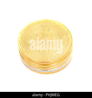 Stack of golden bitcoins Stock Photo