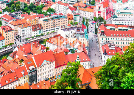 Aerial view of city Ljubljana from Ljubljana castle - Slovenia Stock Photo
