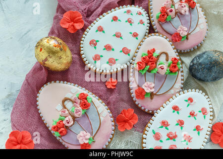 Beautiful Easter cookies in the form of eggs. Stock Photo