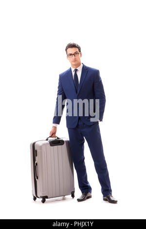 Businessman in business travel concept isolated on white Stock Photo