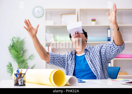 Young designer with virtual reality VR glasses Stock Photo