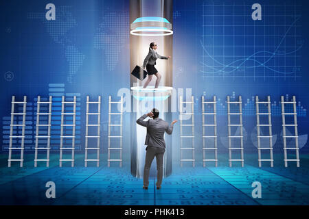 The businesswoman in accelerated and fast promotion concept Stock Photo ...