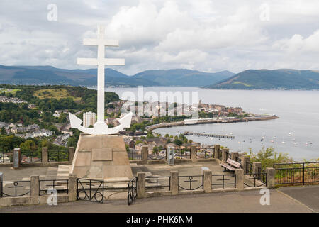 View of Gourock and the Clyde Estuary from the Free French Memorial, Lyle Hill viewpoint, Greenock, Scotland, UK Stock Photo