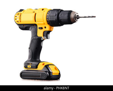 Cordless drill with drill bit working also as screw gun. Stock Photo