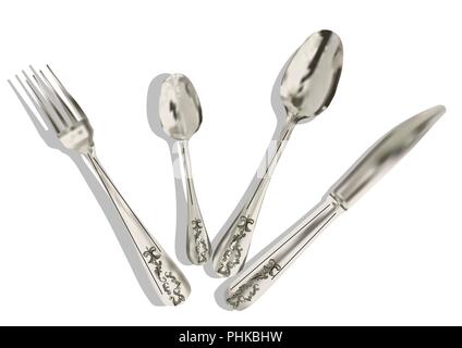 fork, spoon and knife on white background Stock Vector