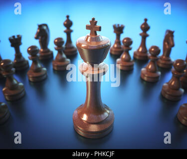 The King in highlight. Pieces of chess game, image with shallow depth of field. Stock Photo