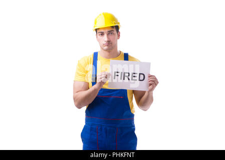 Repairman fired from his job isolated on white Stock Photo