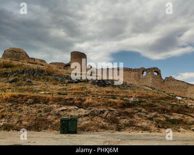 Greece, Argos, Peloponnese. The imposing castle of Larisa high on a hilltop over the modern and classical city below. Stock Photo