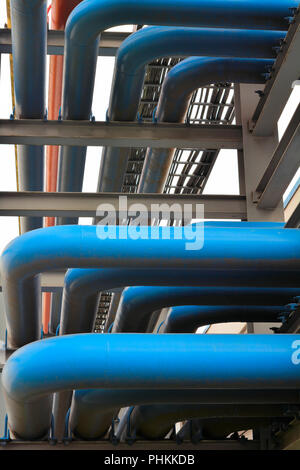 Pipes of a fuel depot in the harbor of Magdeburg Stock Photo