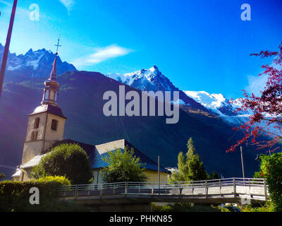 Mont Blanc, Chamonix, St Michel Church Stock Photo