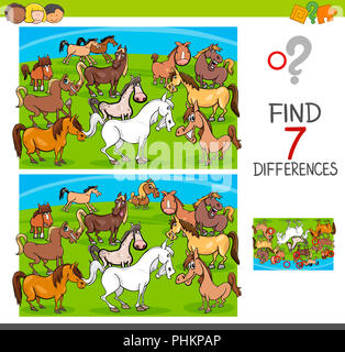 find differences game with horses animal characters Stock Photo