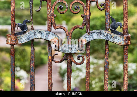 Latin motto on vitage grating, Dunrobin castle, Sutherland, Scotland, UK Stock Photo
