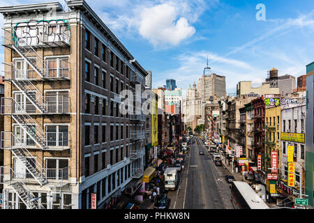 New York City / USA - JUL 31 2018: Skyscrapers and apartment buildings in Chinatown in Lower Manhattan Stock Photo