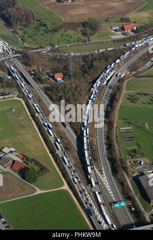 Traffic jam on the swiss mororway A3 near Augst Stock Photo