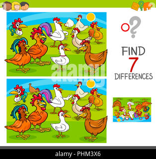 find differences game with chickens animal characters Stock Photo