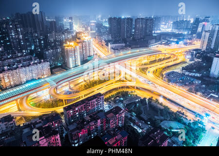 wuhan city interchange at night Stock Photo