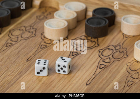 Backgammon playing field and dices Stock Photo