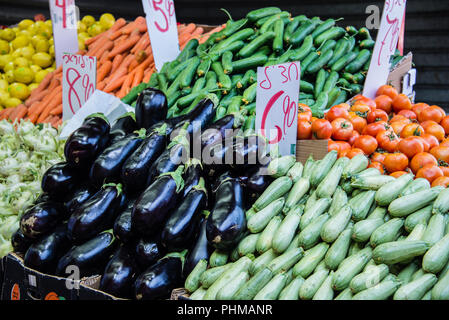 Vegetable stand in Shuk HaCarmel, Israel Stock Photo