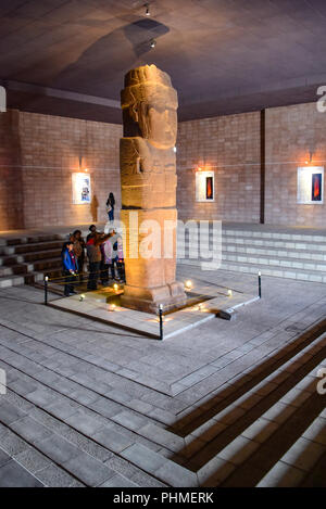 The Bennett Monolith, an ancient stone statue, on display in the Tiwanaku archaeological site museum, near La Paz, Bolivia Stock Photo