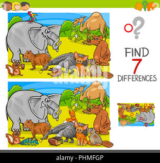 find differences game with wild animal characters Stock Photo - Alamy
