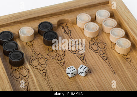 Backgammon playing field and dices Stock Photo