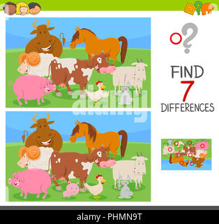 find differences game with farm animals Stock Photo