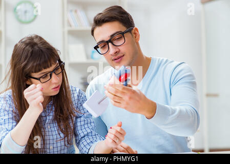 Two medical students studying in classroom Stock Photo