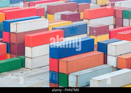 colorful containers in freight station Stock Photo