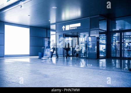 blank advertising lamp box in airport terminal Stock Photo