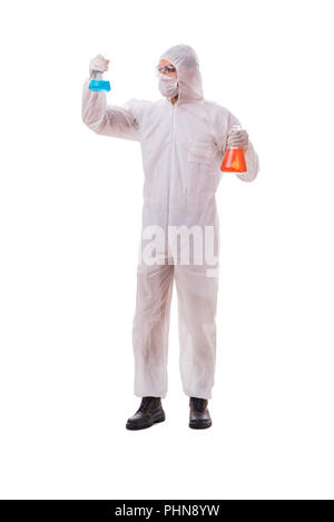 Chemist working with poisonous substances isolated on white back Stock Photo