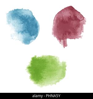 Three watercolor blobs on a white background, vector illustration Stock Vector