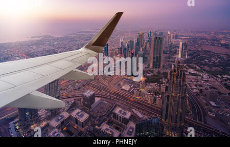 Dubai aerial view from airplane Stock Photo