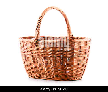 Empty wicker basket isolated on white Stock Photo