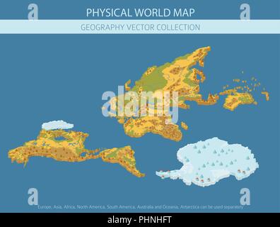 Isometric 3d world map elements. Build your own geography info graphic collection. Vector illustration Stock Vector
