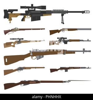 Firearm set. Gun, rifle, carbine. Flat design. Vector illustration Stock Vector
