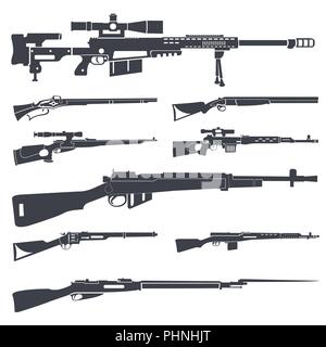 Firearm set. Gun, rifle, carbine. Flat design. Vector illustration Stock Vector