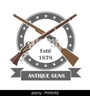 Firearm logo template. Guns, rifles badge. Flat design. Vector illustration Stock Vector