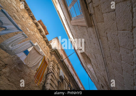 Laundry drying on a clothesline Stock Photo