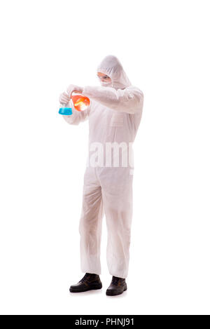 Chemist working with poisonous substances isolated on white back Stock Photo