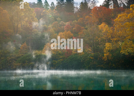 Autumn Onsen Lake Aomori Japan Stock Photo