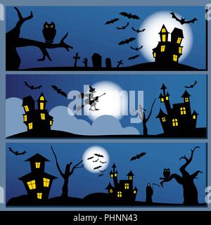 Set of Halloween banner. Holiday design. Vector illustration. Stock Vector
