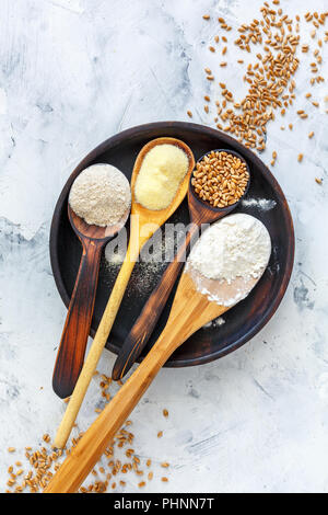 Different types of wheat flour. Stock Photo