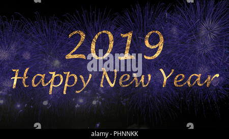 New Year 2019 celebration colorful fireworks. New year and holidays concept. Stock Photo